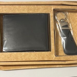 Black Leather Wallet and Keychain Set